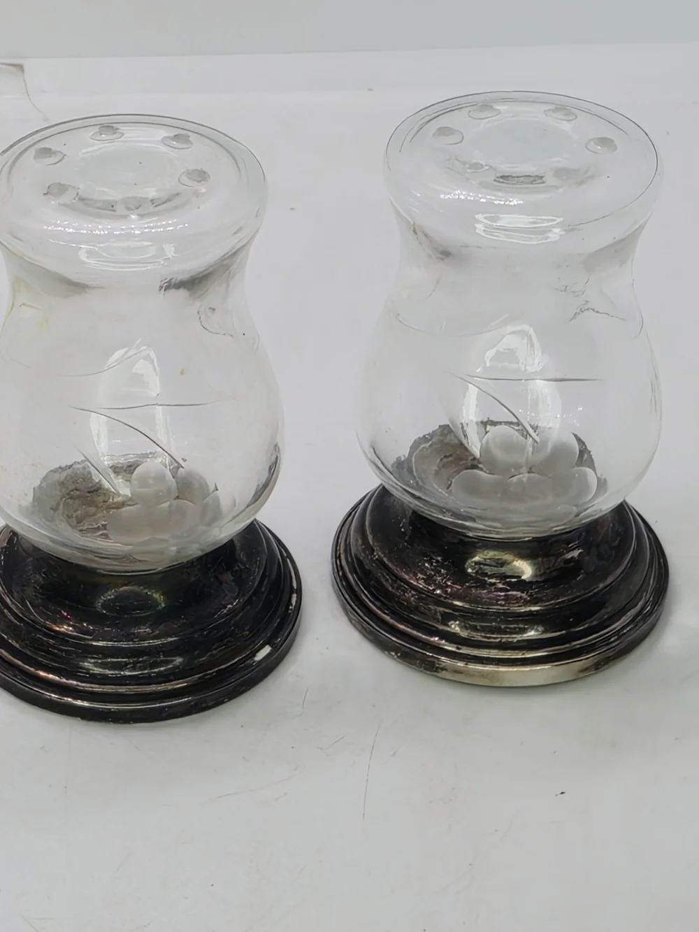 Vintage Alvin S270 Sterling Silver & Etched Glass Salt and Pepper Shakers Pair